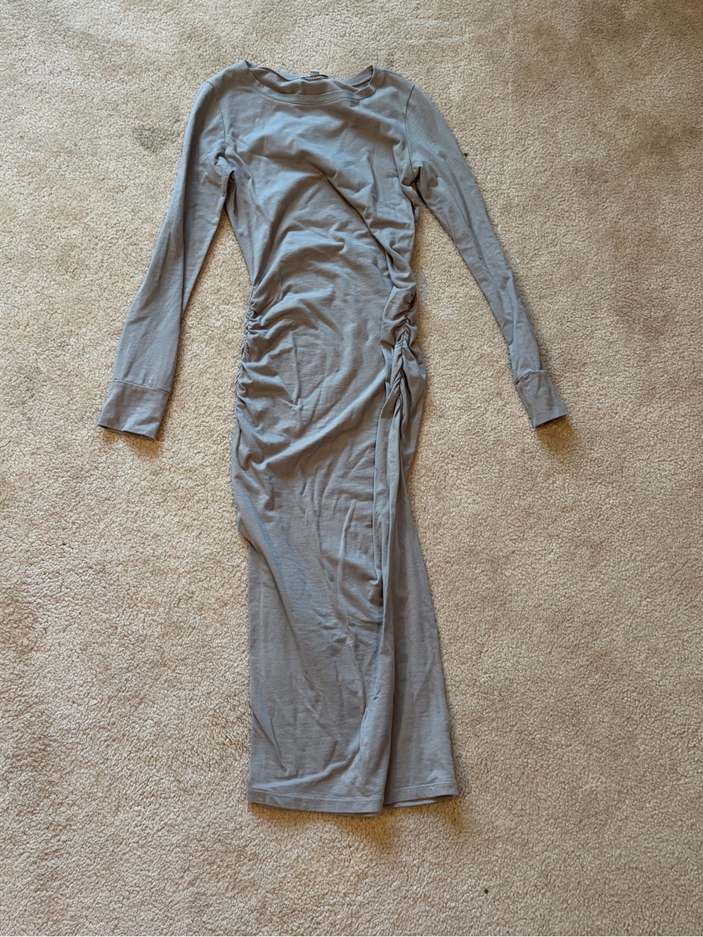 James Perse Light Gray Long Sleeve Ruched Midi Dress